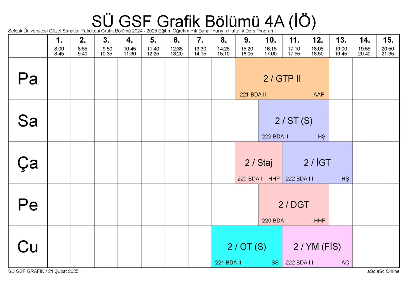 SÜ GSF GRAFİK BLM Bahar YY Ders Programı 250221